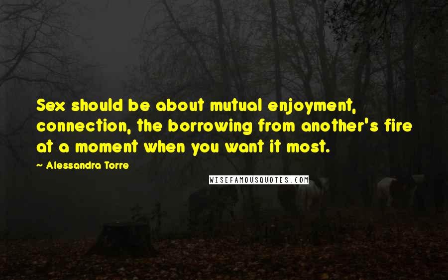 Alessandra Torre quotes: Sex should be about mutual enjoyment, connection, the borrowing from another's fire at a moment when you want it most.