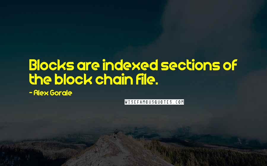 Alex Gorale quotes: Blocks are indexed sections of the block chain file.