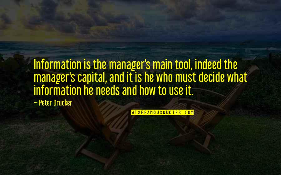 Alex Wise Quotes By Peter Drucker: Information is the manager's main tool, indeed the