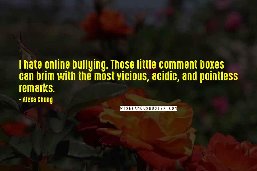 Alexa Chung quotes: I hate online bullying. Those little comment boxes can brim with the most vicious, acidic, and pointless remarks.