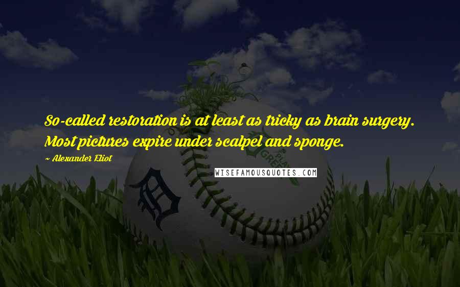 Alexander Eliot quotes: So-called restoration is at least as tricky as brain surgery. Most pictures expire under scalpel and sponge.