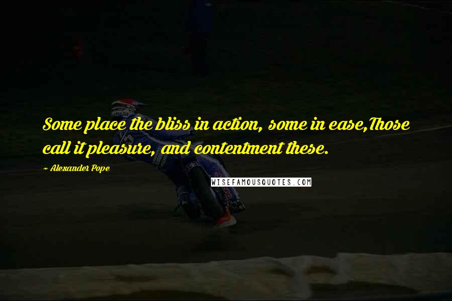 Alexander Pope quotes: Some place the bliss in action, some in ease,Those call it pleasure, and contentment these.