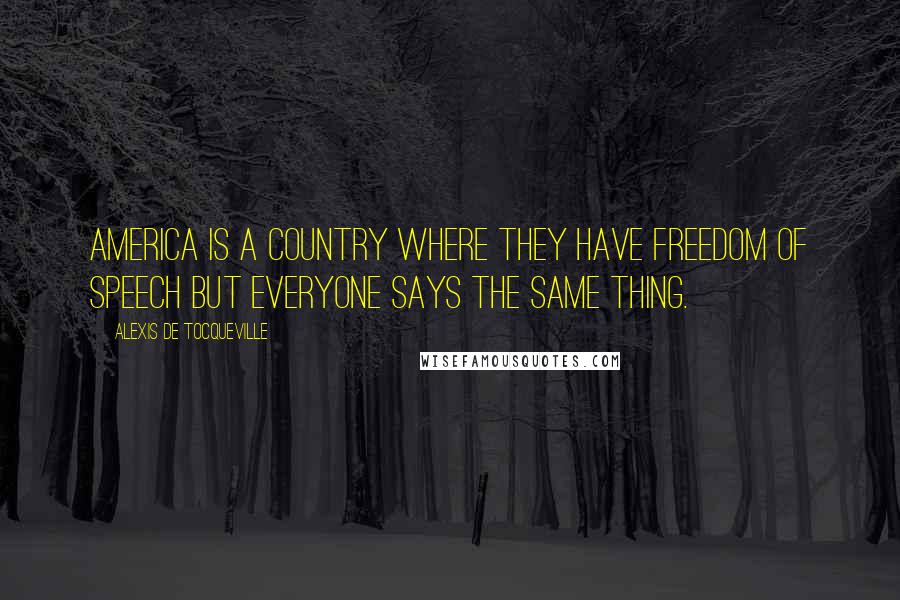 Alexis De Tocqueville quotes: America is a country where they have freedom of speech but everyone says the same thing.
