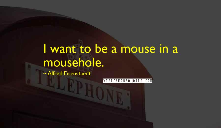 Alfred Eisenstaedt quotes: I want to be a mouse in a mousehole. Alfred Eisenstaedt quotes: I want to be a mouse in a mousehole.