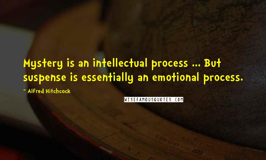 Alfred Hitchcock quotes: Mystery is an intellectual process ... But suspense is essentially an emotional process.