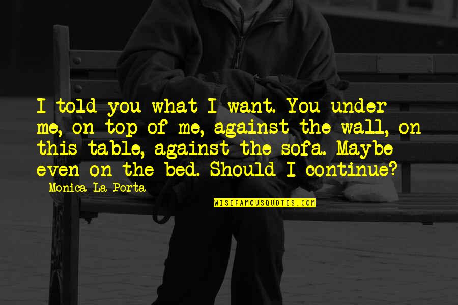 Ali Ibn Abi Talib Quote Quotes By Monica La Porta: I told you what I want. You under Ali Ibn Abi Talib Quote Quotes By Monica La Porta: I told you what I want. You under