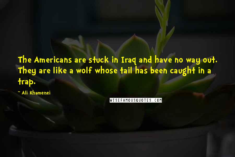 Ali Khamenei quotes: The Americans are stuck in Iraq and have no way out. They are like a wolf whose tail has been caught in a trap. Ali Khamenei quotes: The Americans are stuck in Iraq and have no way out. They are like a wolf whose tail has been caught in a trap.