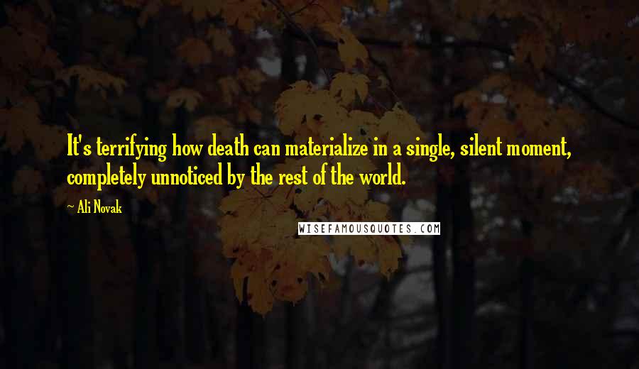 Ali Novak quotes: It's terrifying how death can materialize in a single, silent moment, completely unnoticed by the rest of the world.