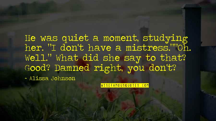Aliana Homes Quotes By Alissa Johnson: He was quiet a moment, studying her. "I