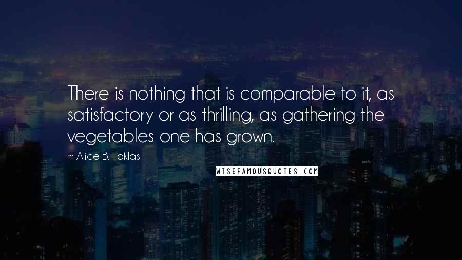 Alice B. Toklas quotes: There is nothing that is comparable to it, as satisfactory or as thrilling, as gathering the vegetables one has grown. Alice B. Toklas quotes: There is nothing that is comparable to it, as satisfactory or as thrilling, as gathering the vegetables one has grown.