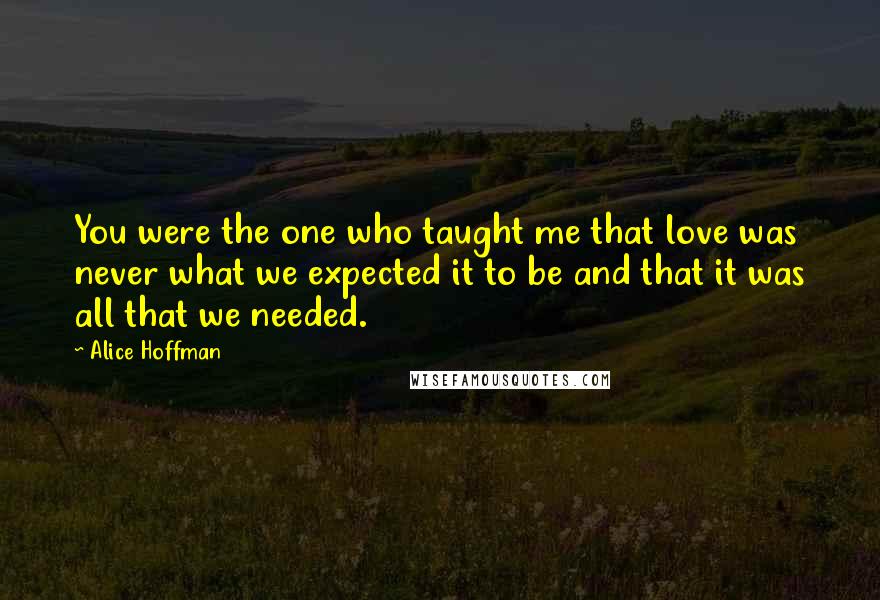 Alice Hoffman quotes: You were the one who taught me that love was never what we expected it to be and that it was all that we needed.