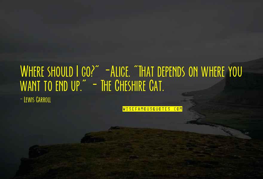 Alice In Wonderland Cheshire Cat Quotes By Lewis Carroll: Where should I go?" -Alice. "That depends on