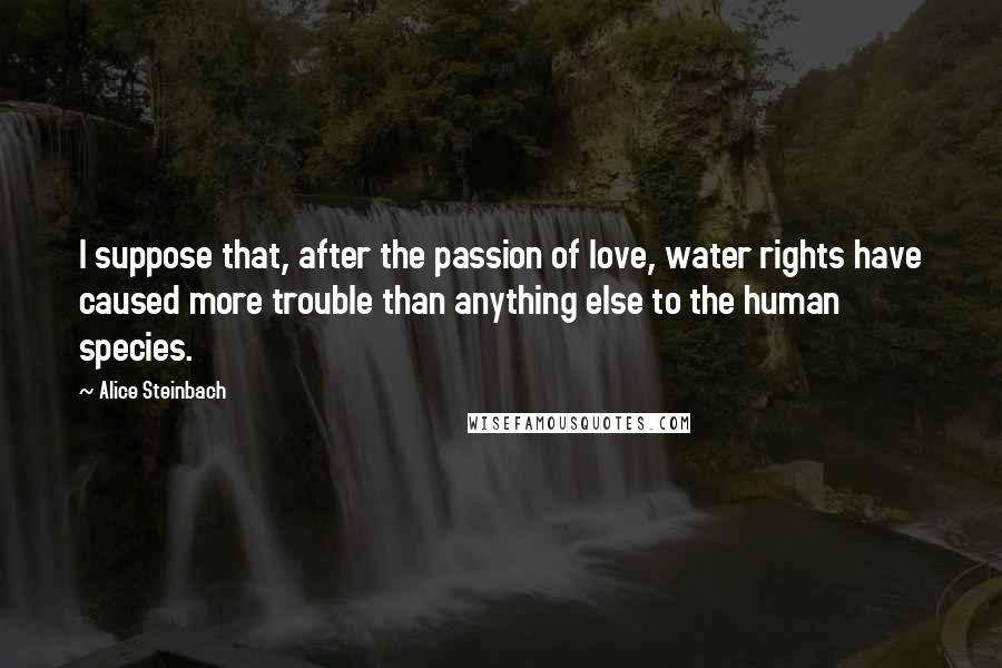 Alice Steinbach quotes: I suppose that, after the passion of love, water rights have caused more trouble than anything else to the human species.