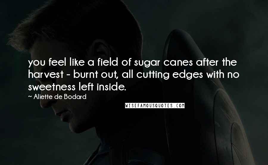 Aliette De Bodard quotes: you feel like a field of sugar canes after the harvest - burnt out, all cutting edges with no sweetness left inside.