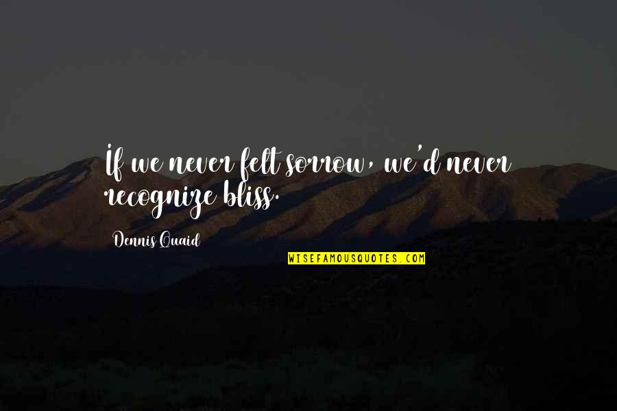 Alinea Quotes By Dennis Quaid: If we never felt sorrow, we'd never recognize