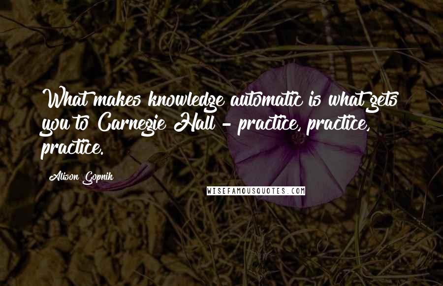 Alison Gopnik quotes: What makes knowledge automatic is what gets you to Carnegie Hall - practice, practice, practice.