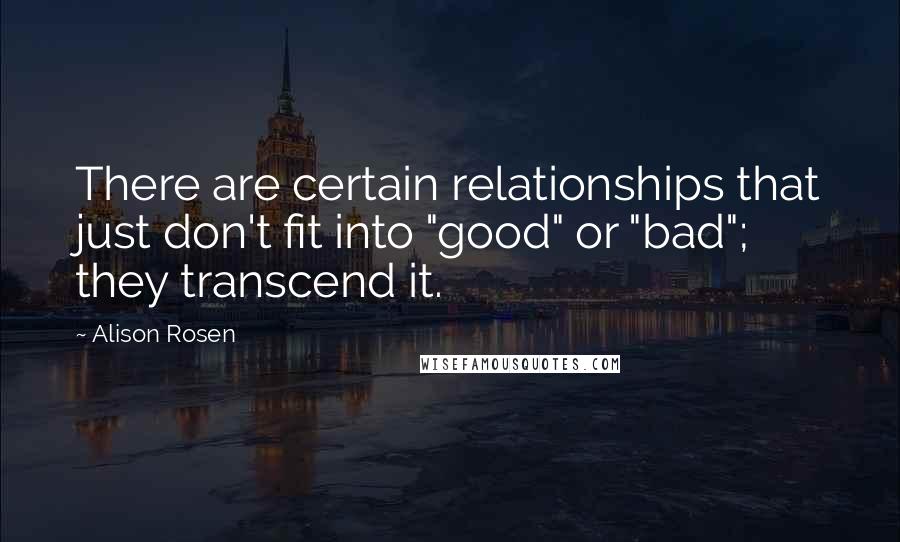 Alison Rosen quotes: There are certain relationships that just don't fit into "good" or "bad"; they transcend it.