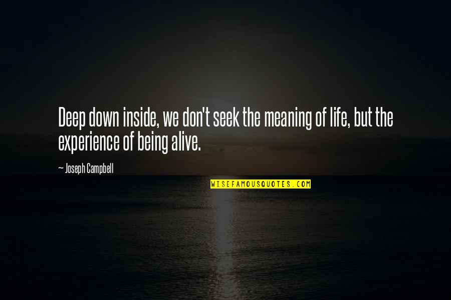 Alive Inside Quotes By Joseph Campbell: Deep down inside, we don't seek the meaning
