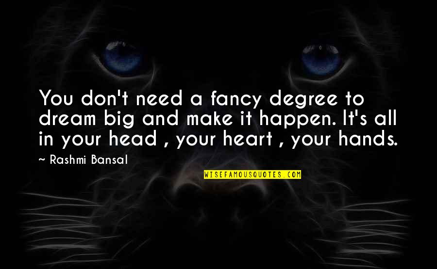 All Hands Quotes By Rashmi Bansal: You don't need a fancy degree to dream All Hands Quotes By Rashmi Bansal: You don't need a fancy degree to dream