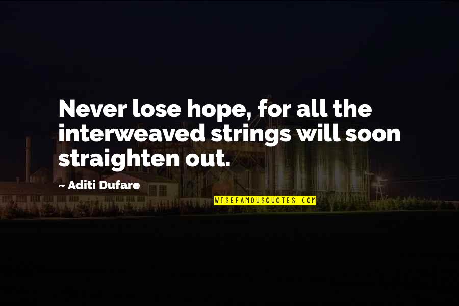 All Hope Quotes By Aditi Dufare: Never lose hope, for all the interweaved strings