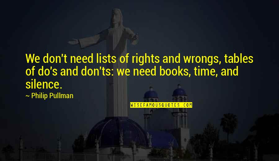 All I Need Is Time Quotes By Philip Pullman: We don't need lists of rights and wrongs,