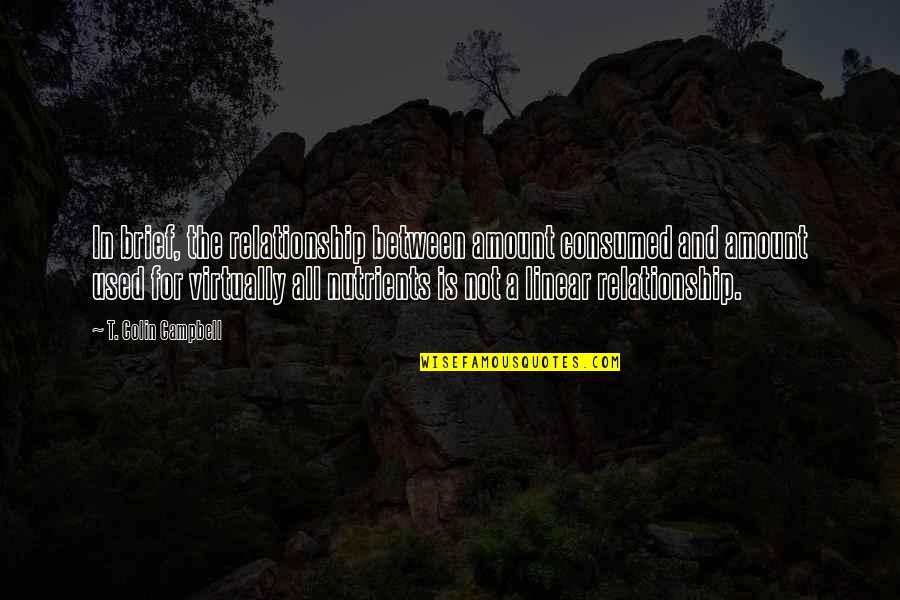 All In Relationship Quotes By T. Colin Campbell: In brief, the relationship between amount consumed and