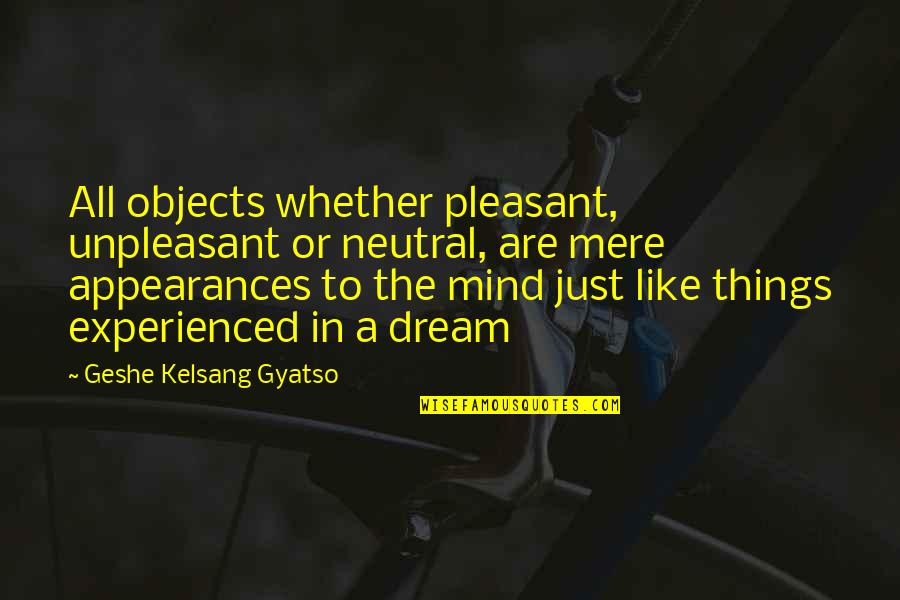 All Just A Dream Quotes By Geshe Kelsang Gyatso: All objects whether pleasant, unpleasant or neutral, are