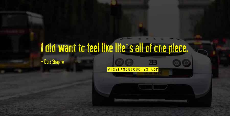 All One Piece Quotes By Dani Shapiro: I did want to feel like life's all All One Piece Quotes By Dani Shapiro: I did want to feel like life's all