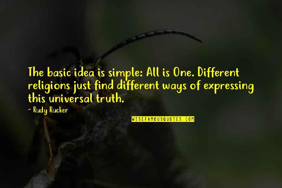 All Religions Quotes By Rudy Rucker: The basic idea is simple: All is One.