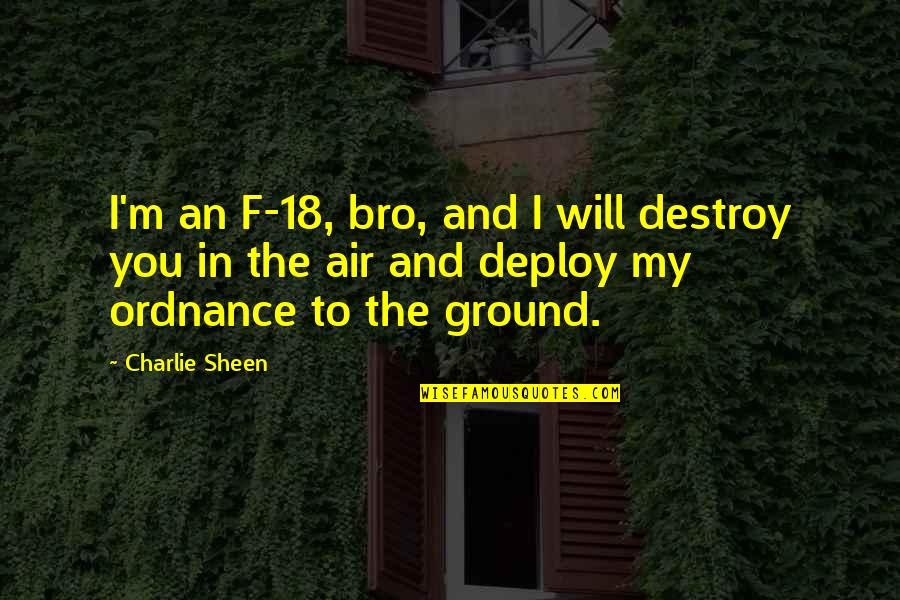 All The Best Bro Quotes By Charlie Sheen: I'm an F-18, bro, and I will destroy