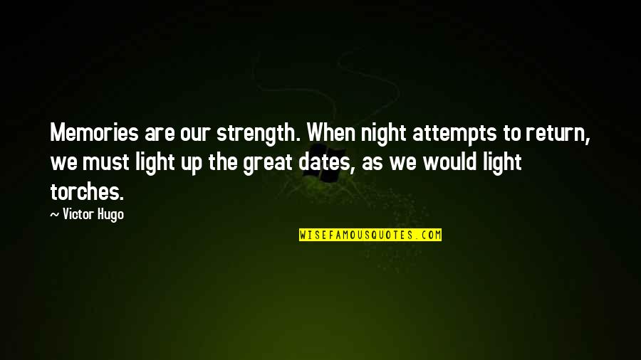 All These Memories Quotes By Victor Hugo: Memories are our strength. When night attempts to All These Memories Quotes By Victor Hugo: Memories are our strength. When night attempts to