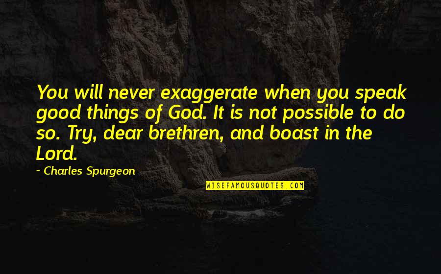 All Things Are Possible With God Quotes By Charles Spurgeon: You will never exaggerate when you speak good