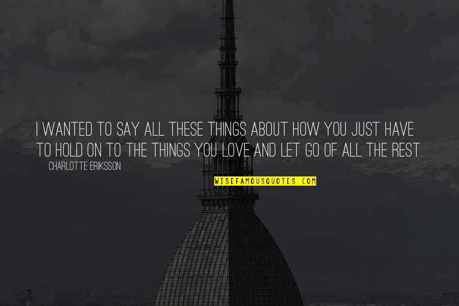 All Things Go Quotes By Charlotte Eriksson: I wanted to say all these things about