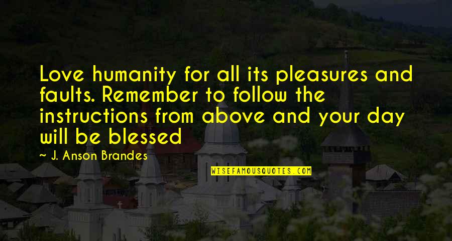 All Your Love Quotes By J. Anson Brandes: Love humanity for all its pleasures and faults.