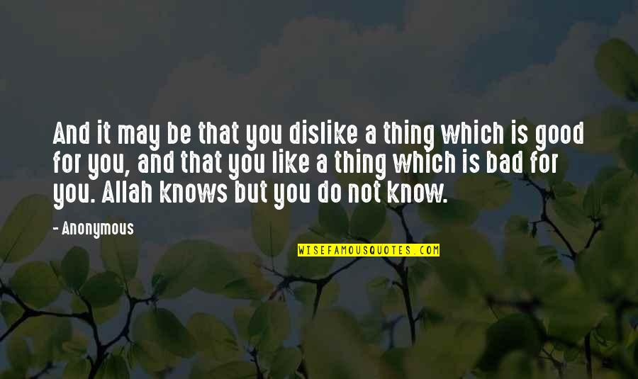 Allah Knows Best Quotes By Anonymous: And it may be that you dislike a