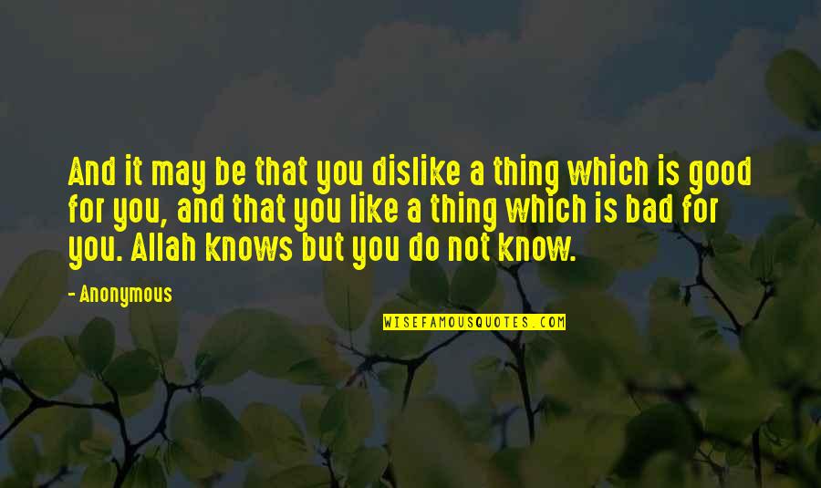 Allah Knows Quotes By Anonymous: And it may be that you dislike a