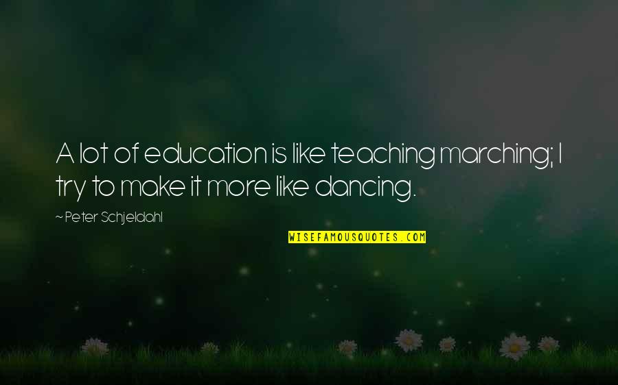 Allah Se Mohabbat Quotes By Peter Schjeldahl: A lot of education is like teaching marching; Allah Se Mohabbat Quotes By Peter Schjeldahl: A lot of education is like teaching marching;