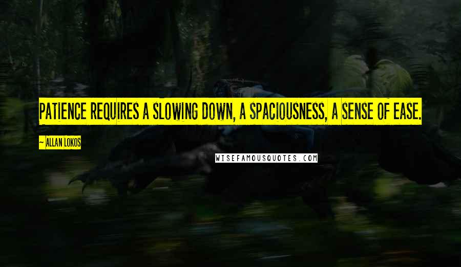 Allan Lokos quotes: Patience requires a slowing down, a spaciousness, a sense of ease.