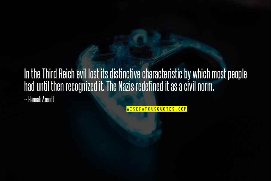 Allcock Hooks Quotes By Hannah Arendt: In the Third Reich evil lost its distinctive