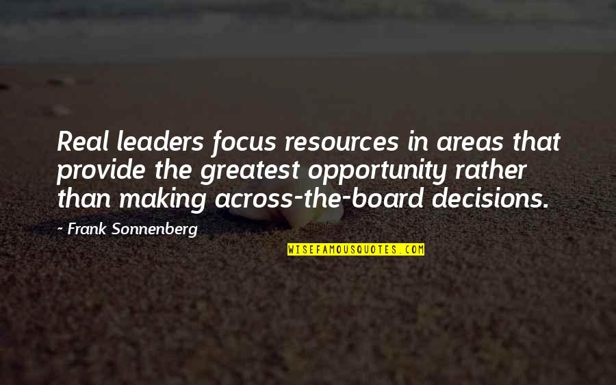 Allocation Quotes By Frank Sonnenberg: Real leaders focus resources in areas that provide