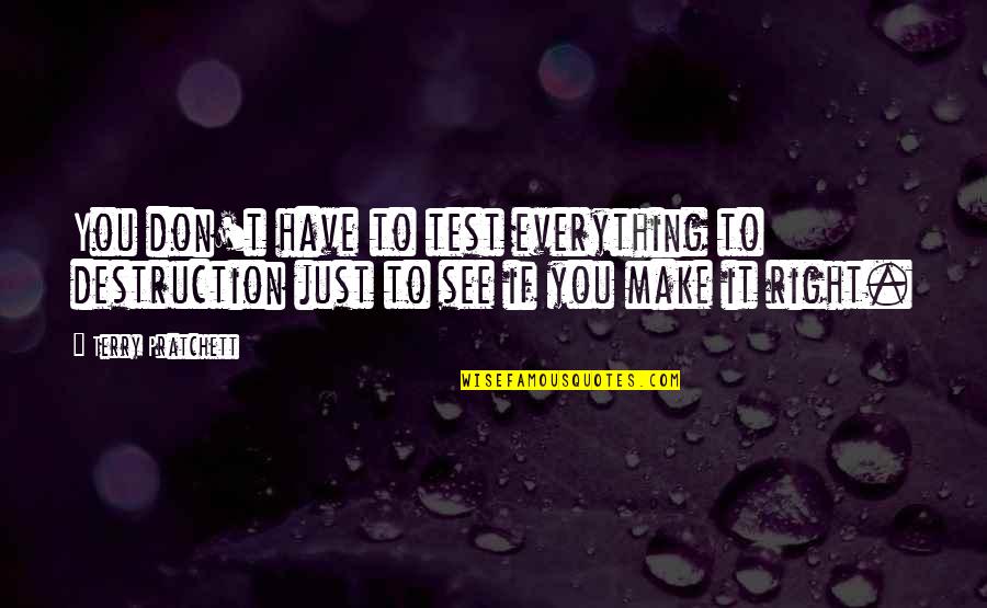 Allyne Ross Quotes By Terry Pratchett: You don't have to test everything to destruction Allyne Ross Quotes By Terry Pratchett: You don't have to test everything to destruction