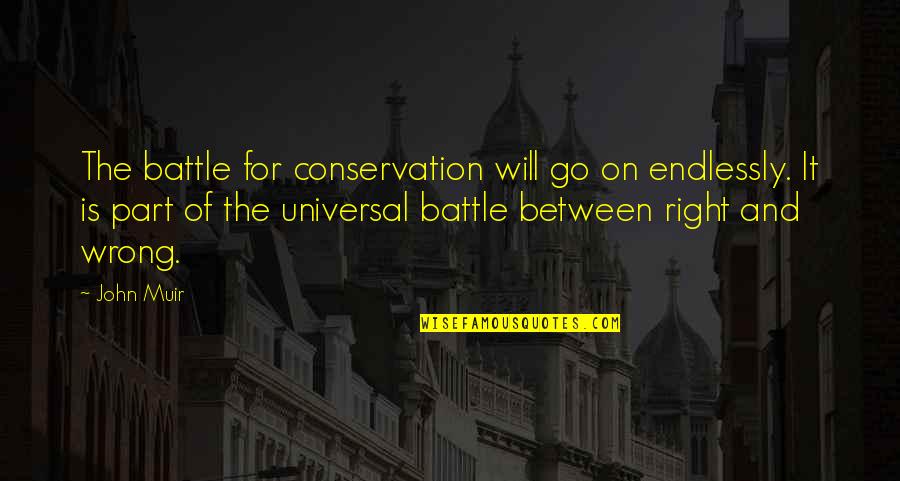 Alnouri Quotes By John Muir: The battle for conservation will go on endlessly.