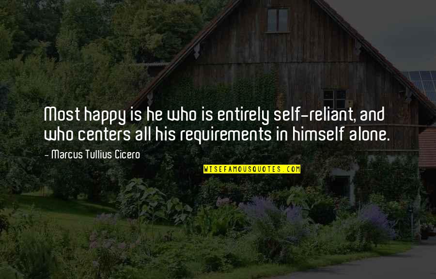 Alone Happy Quotes By Marcus Tullius Cicero: Most happy is he who is entirely self-reliant,