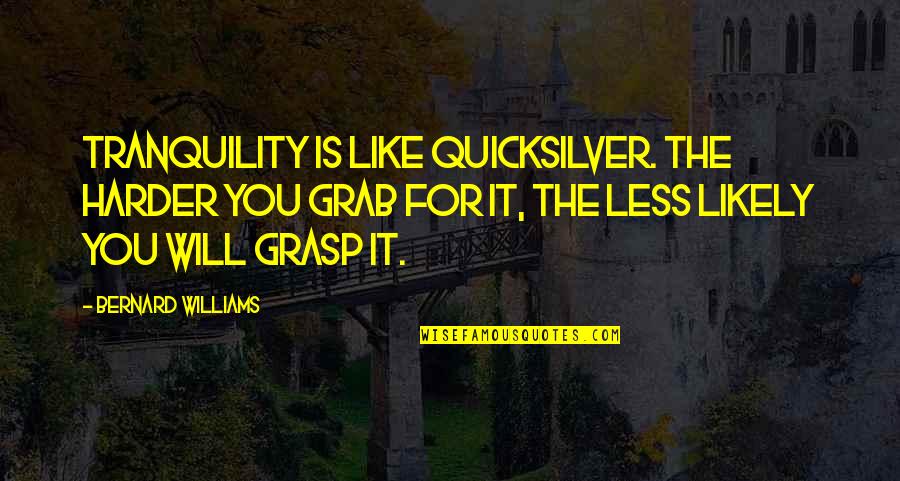 Alone Poems Quotes By Bernard Williams: Tranquility is like quicksilver. The harder you grab Alone Poems Quotes By Bernard Williams: Tranquility is like quicksilver. The harder you grab