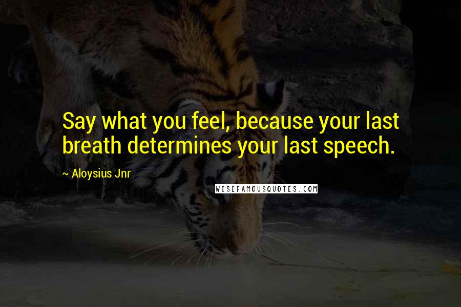 Aloysius Jnr quotes: Say what you feel, because your last breath determines your last speech.