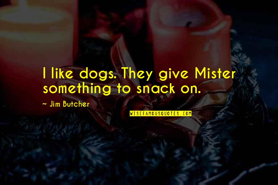 Alpert Abstract Quotes By Jim Butcher: I like dogs. They give Mister something to