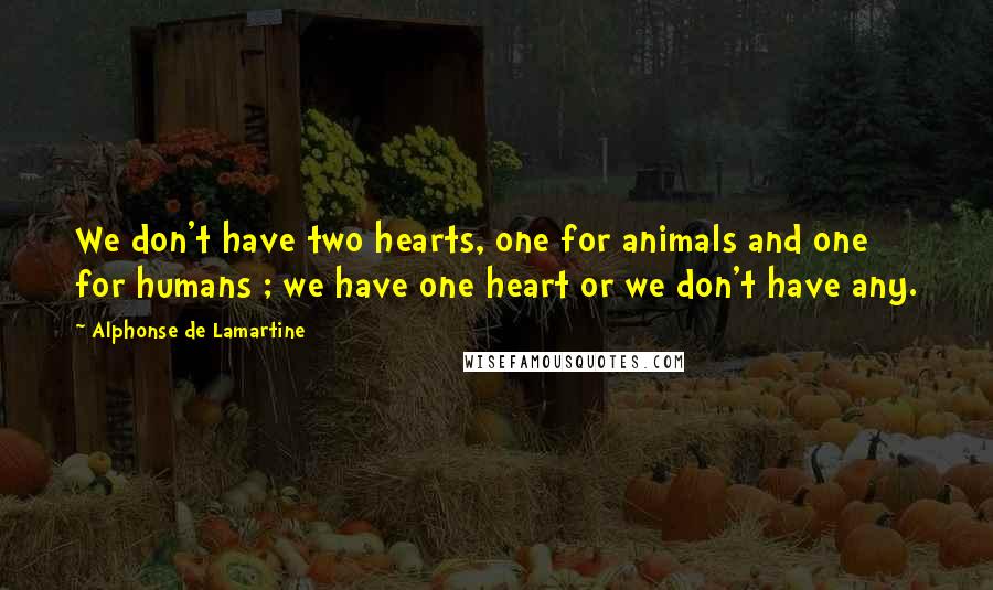 Alphonse De Lamartine quotes: We don't have two hearts, one for animals and one for humans ; we have one heart or we don't have any.