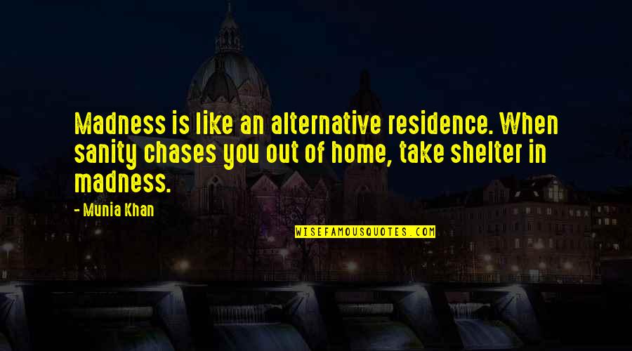 Alternative Inspirational Quotes By Munia Khan: Madness is like an alternative residence. When sanity