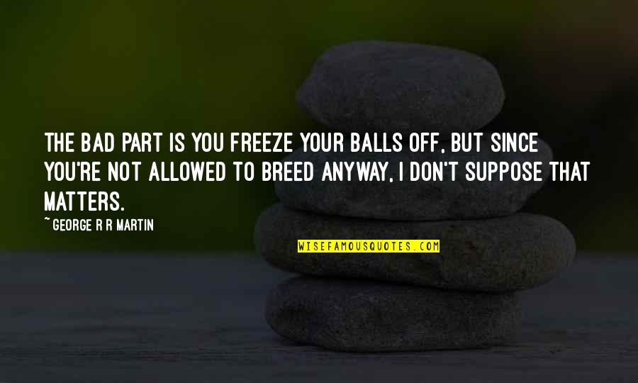 Altounian Builders Quotes By George R R Martin: The bad part is you freeze your balls Altounian Builders Quotes By George R R Martin: The bad part is you freeze your balls