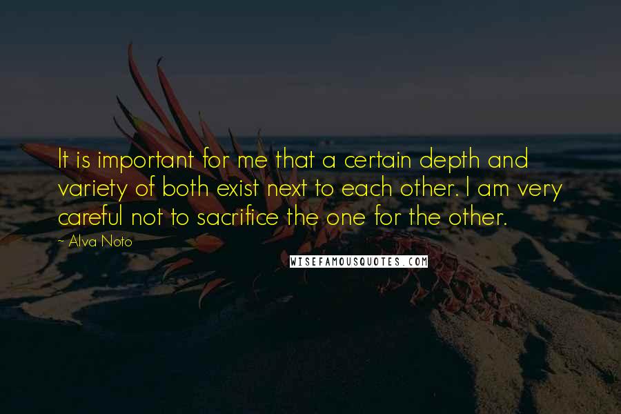 Alva Noto quotes: It is important for me that a certain depth and variety of both exist next to each other. I am very careful not to sacrifice the one for the other.